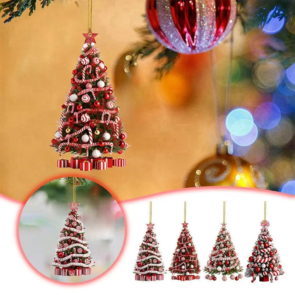 

2D Christmas Tree Pendant Navidad Ornaments Christmas Tree Decor Xmas Gifts New Year 2024 Light Reflection