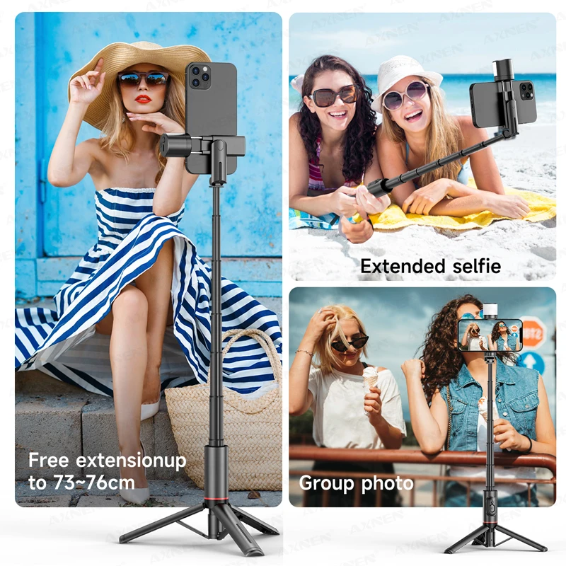 2026 NUOVO Q12S Asta selfie wireless pieghevole Monopiede Bluetooth con telecomando e luce di riempimento Treppiede per iPhone e Android_voghion.com