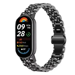 Stainless Steel Breathable Metal Strap Wristband - Durable Comfort Bracelet - Xiaomi Band 10 (Black)