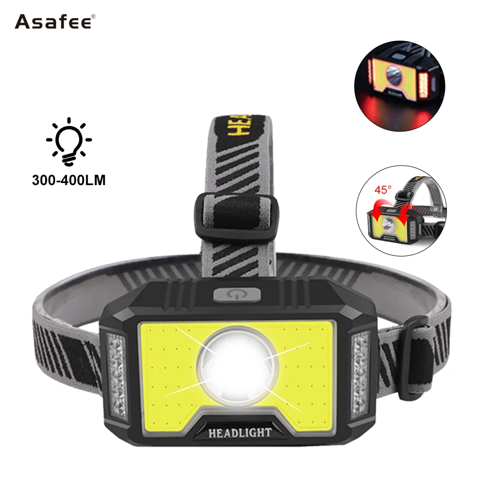 

Налобный фонарь Asafee G12 T6 + COB + 10 лампочек 18650 лм, перезаряжаемый, встроенный аккумулятор, IPX4, водонепроницаемый налобный фонарь с регулируемым углом 45 °