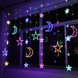 220V EU Plug 3.5M LED Moon Star LAMP Fairy Curtain Light Christmas Garland String Lights Lamp for NEW YEAR Wedding Decoration