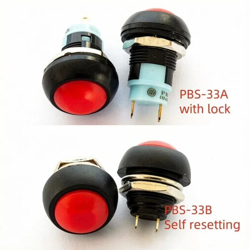 5PCS 미니 12mm 푸시 버튼 스위치 2핀 순간 방수 자동 리셋 잠금 기능이 있는 원형 PBS-33A/B 7색 DIY