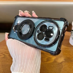 Luxury Ring Holder Shockproof Silicone Case with Camera Lens Protection Films - Honor Magic5 Lite (Black)