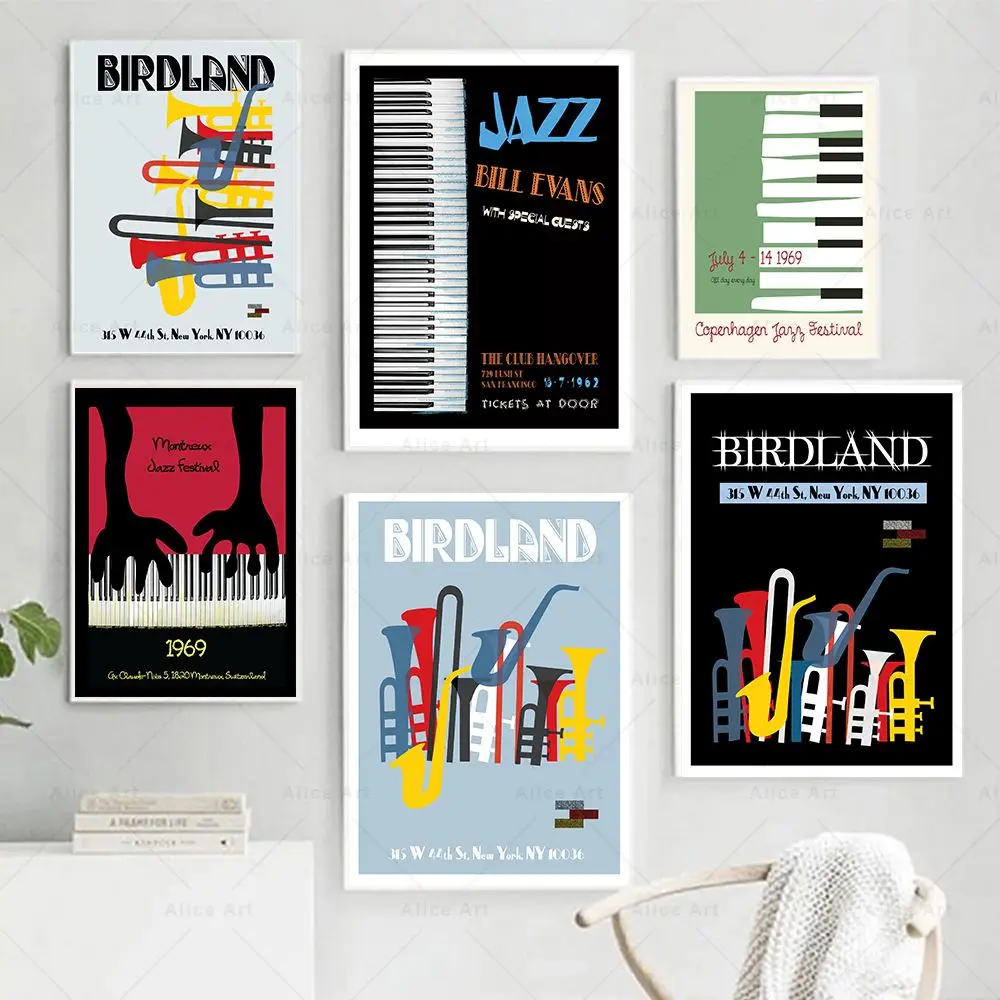 

Vintage Music Festival Art Prints Retro Jazz Poster Piano Saxophone Music Wall Art Canvas Painting Picture for Living Room Decor