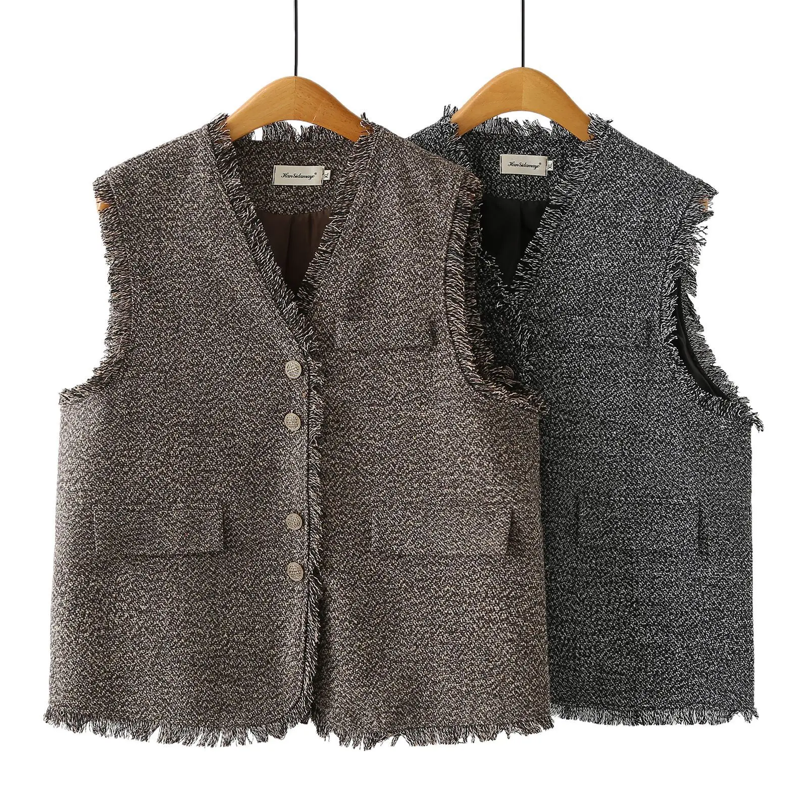 Plus Size Women's Sleeveless Vest Stylish Fringed Autumn 2025 Casual V-Neck Waistcoat 2535