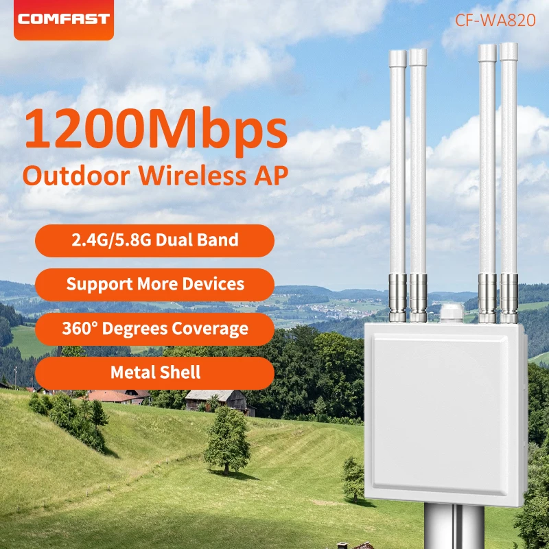 

High Power Outdoor WIFI AP Router/Repeater 1200Mbs 2.4G/5G Wireless Extender LAN/WAN Gigabit ports 6dBi Gain Antennas 48V POE