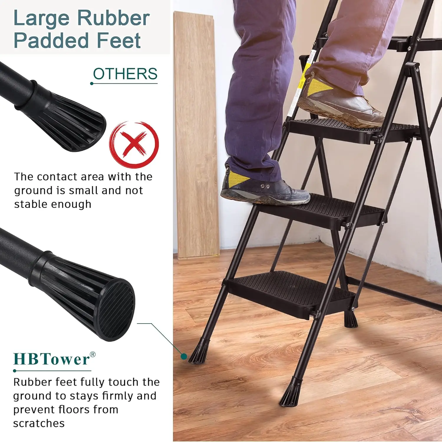 3 Step Ladder with Tool Tray, Folding Step Stool with Wide Non-Slip Pedal and Comfort Handgrip for Household and Office