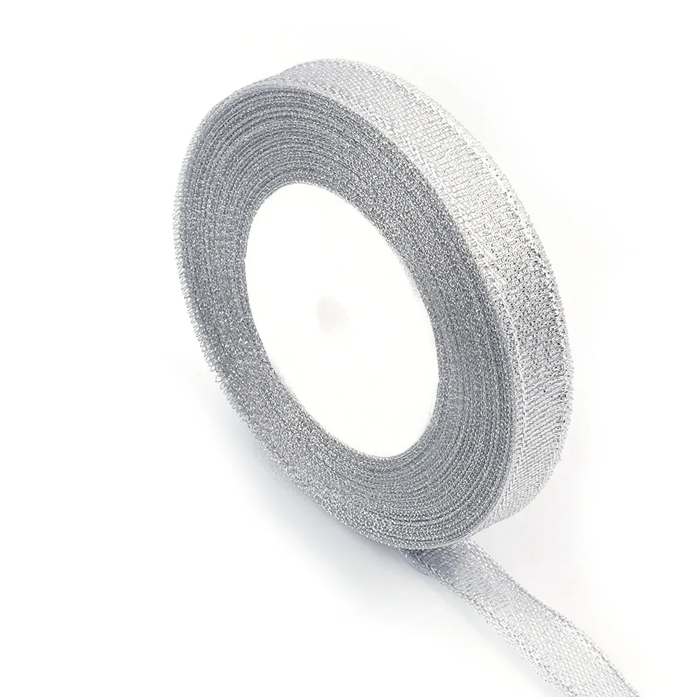 Silver Gold Glitter Silk Satin Ribbon for Party and Home Decorations - 25 Yards