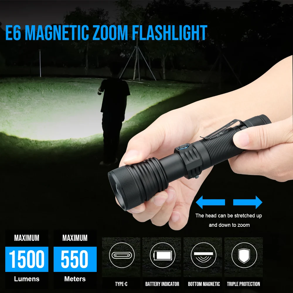 Lampe Torche TrustFire 550M Rechargeable 1500LM - Zoomable, Aimantée, étanche - Aluminium Aviation - Neuf