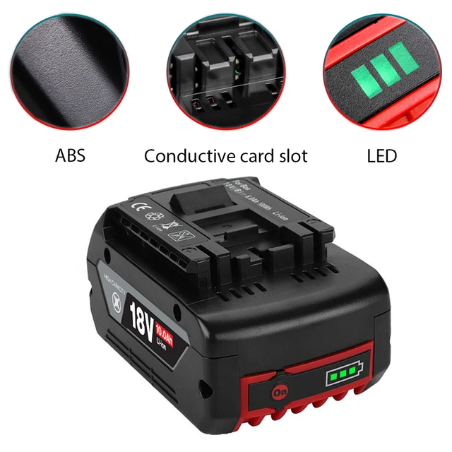 NEW 18V 10Ah Rechargeable Li-ion Battery For Bosch 18V Power tool Backup 10000mah Portable Replacement BAT609 Indicator light 3