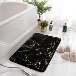 Luxurious Oversized Non - Slip White Gold Bath Mat - Ultra - Soft and Absorbent for Bathroom and Indoor Decor (Marble black)