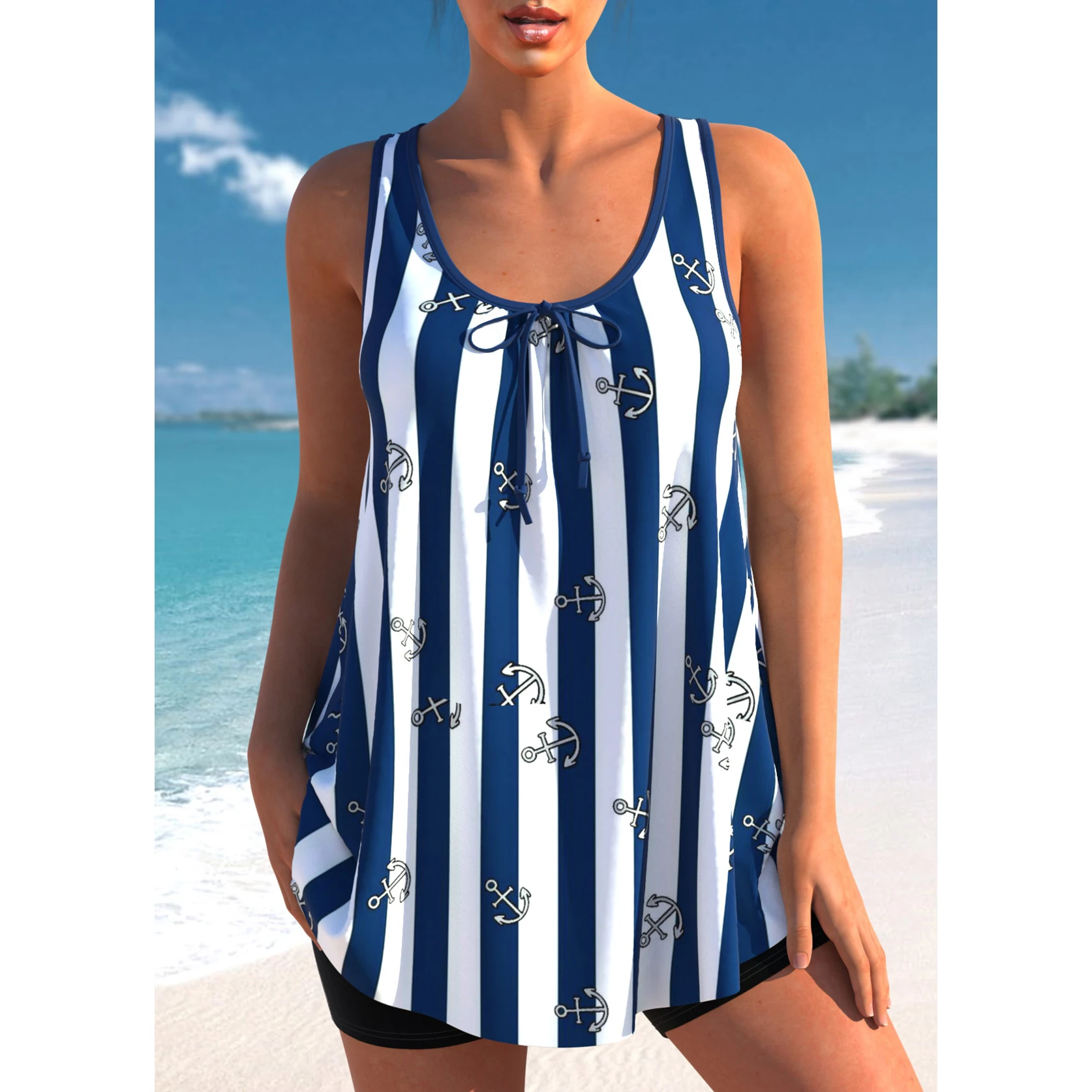 2023 Fashion Print Tankni Female Summer High Waist Bathing Suit Beachwear Swimwear Sexy Monokini Women's Two Piece Swimwear