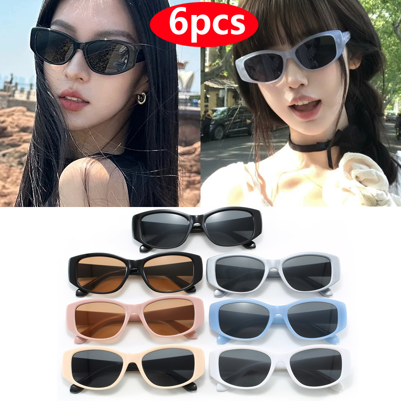 6pcs Small Square Ins Popular Retro Small Rectangle Sunglasses Women Retro Shades UV400 Men Trendy Square Sun Glasses