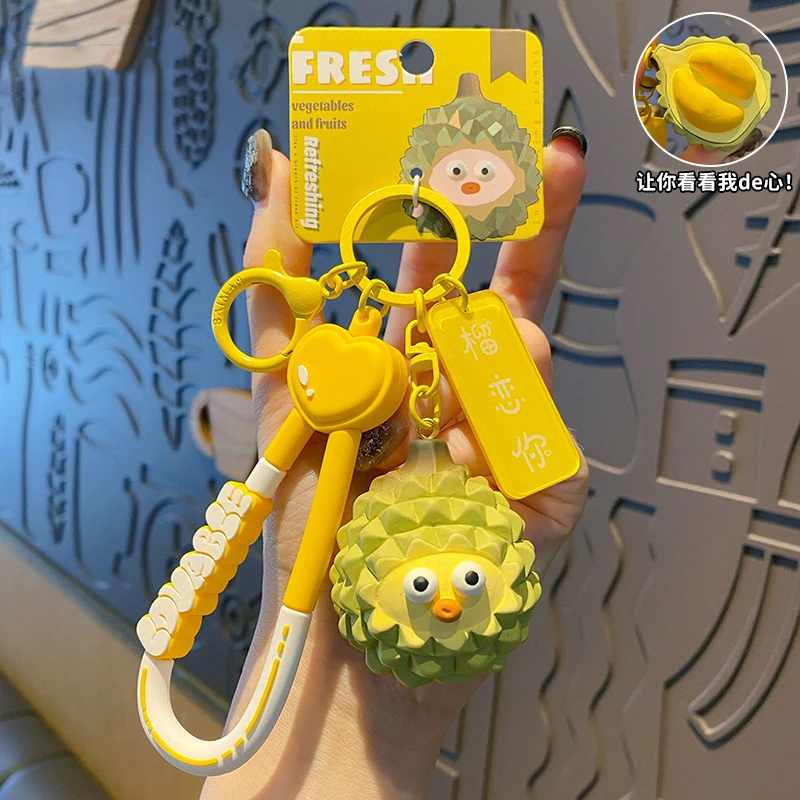 Creativo Intaglio Del Legno Vento Frutta Serie Durian Avocado Portachiavi Divertente Emote Burst Eyes Salsiccia Bocca Pitaya Elf Portachiavi Regalo