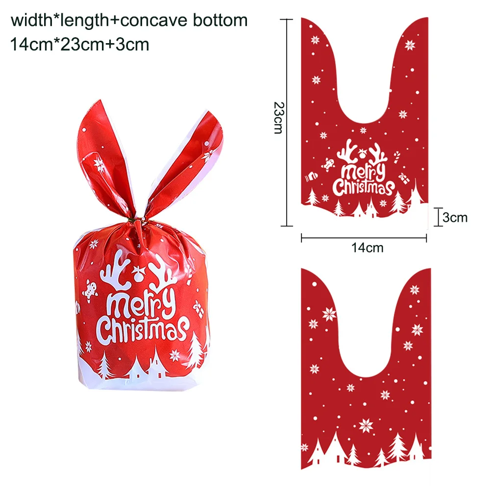 10/20 piezas de bolsas de plástico para dulces navideños con forma de orejas de conejo, bolsas de cartón para dulces de Papá Noel y muñeco de nieve para galletas navideñas, suministros de embalaje par