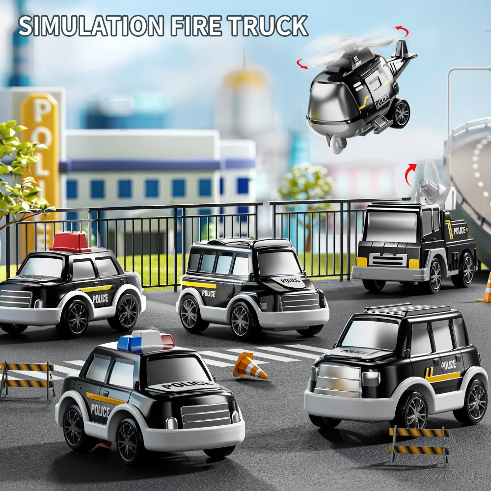 WizKidz Police Truck Toys for Boys & Girls - Carrier Vehicle Set with 5 Mini Cars & 1 Helicopter for Kids Age 3+ Christmas Gift 3