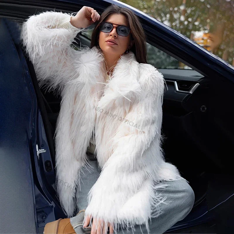 Neo Mint 2024 Winter Furry Faux Fur Coat Long Women Luxury Brand