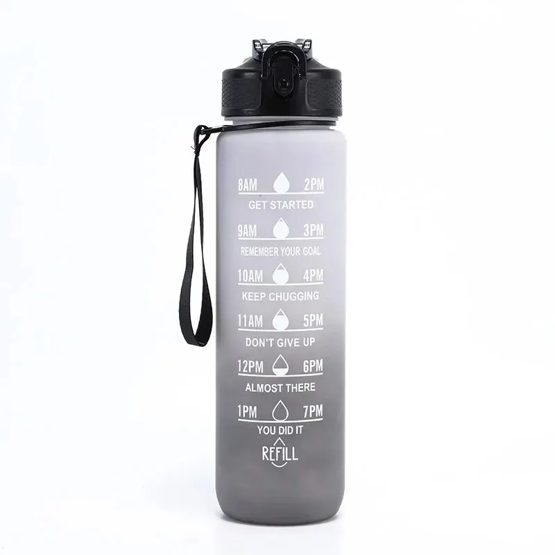 32 Oz Leakproof Motivational Water Bottle with Time Markers and Straw