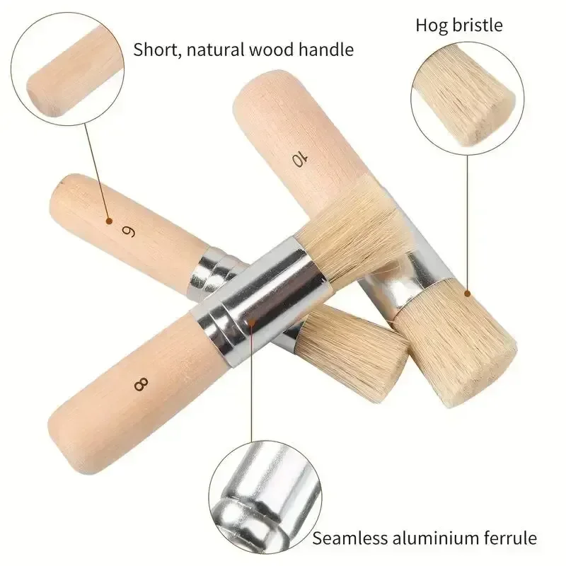 3pcs DIY Wooden Stencil Brush Pure Natural Bristle Paint Brush Acrylic Paint Wood Oil Painting painting brushes