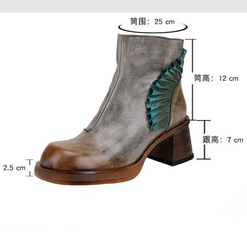 앵클부츠 천연 가죽 청키 힐 구두 7cm 여성용, 디자이너 럭셔리 정통 우아함 플랫, 봄 가을 패션
