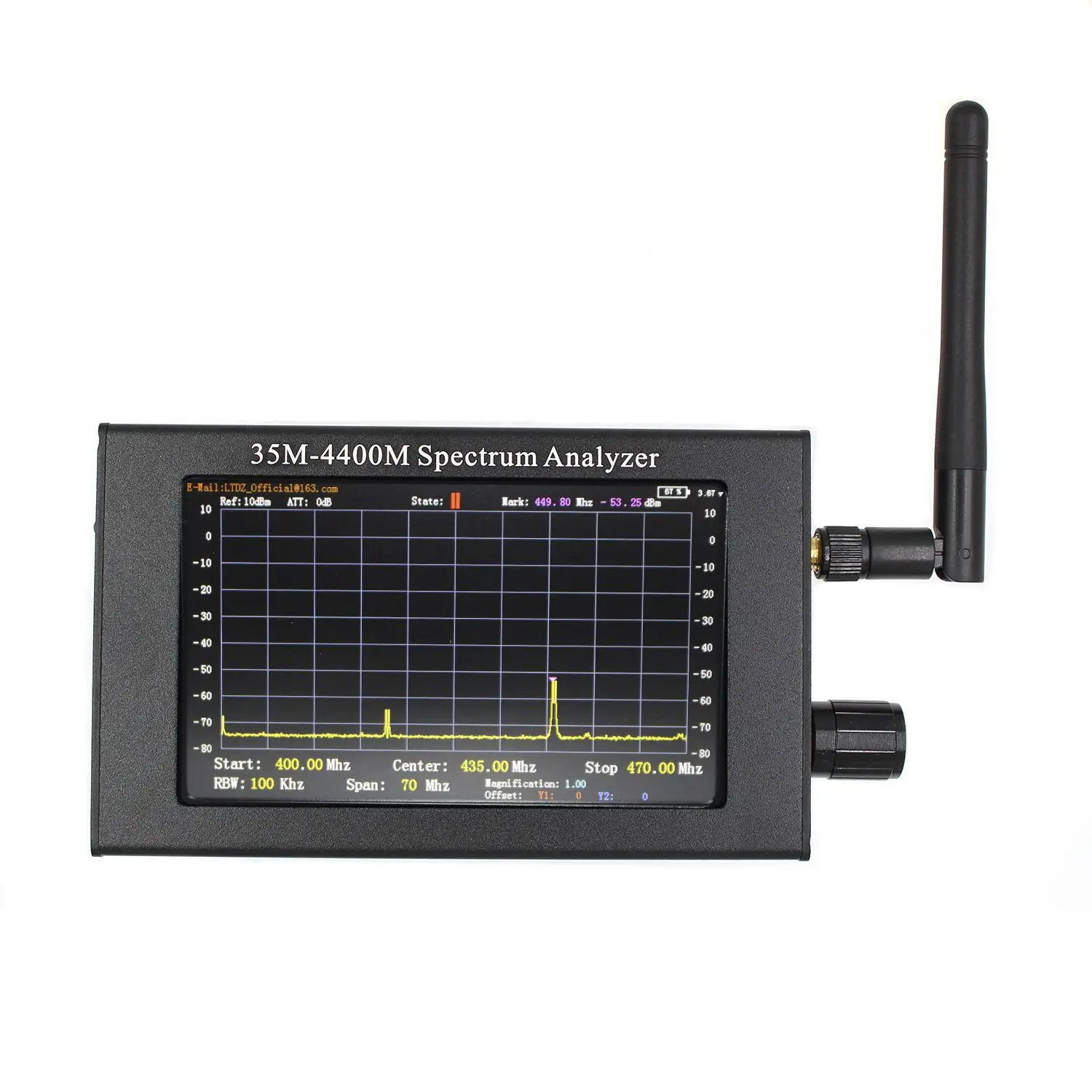 휴대용 디지털 디스플레이 스펙트럼 분석기 35M-4400Mhz ADF4351 안테나 주파수 분석기가 포함된 4.3인치 TFT 컬러 LCD 화면