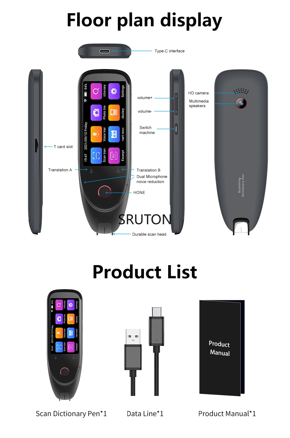 S50 Dictionary Translator Pen Scanner Text Scanning Reading 116 Languages translate Touchscreen Wireless Offline Function