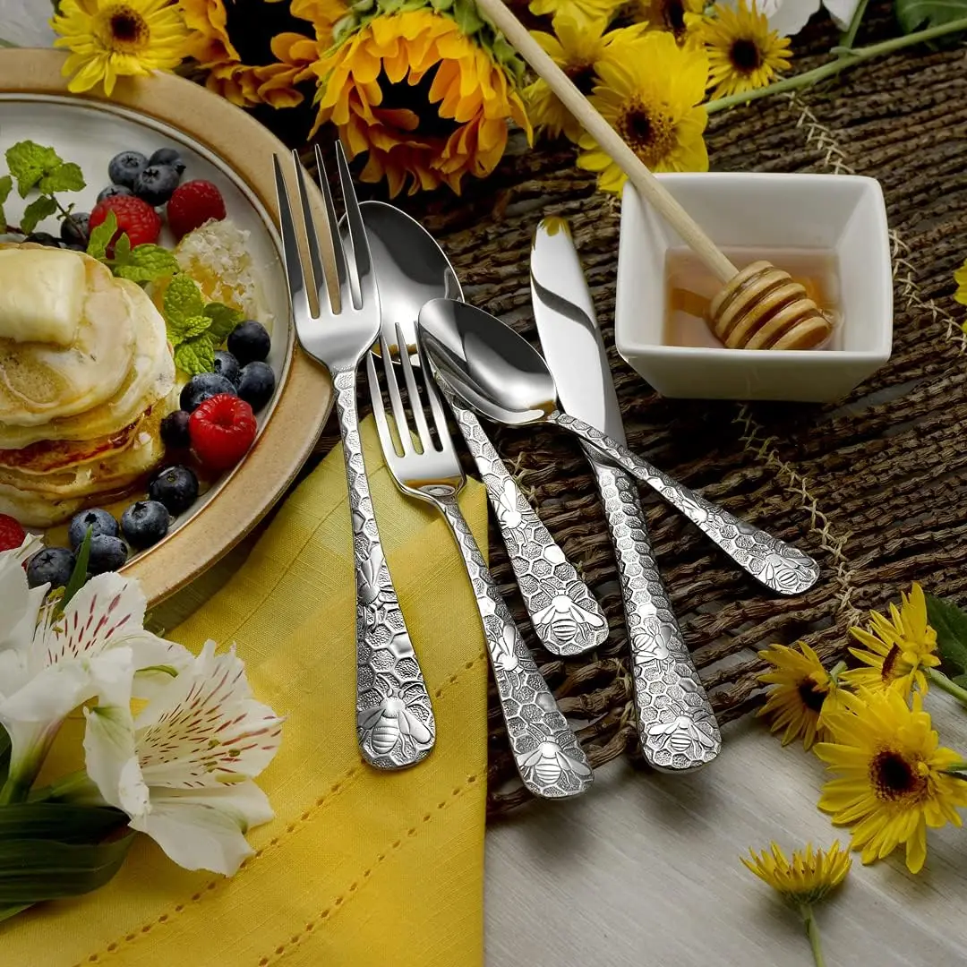 Honey Bee 45pc Flatware Service For 8 Serving Set Included Silverware MADE IN USA 18/10 8 Dinner Forks Salad Forks