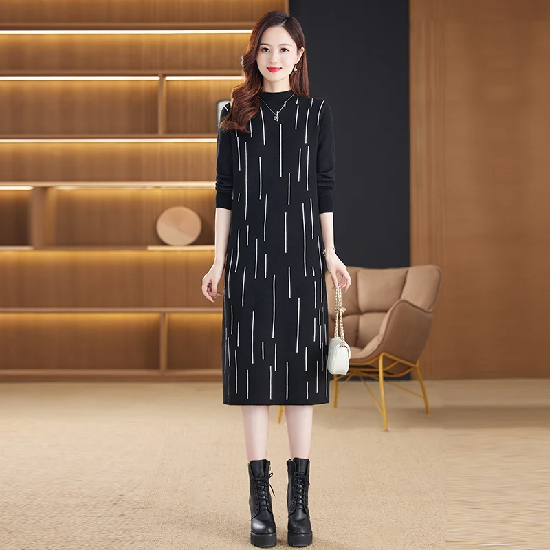 

2023 New Fashion Solid Color Dress Women's Autumn/Winter Knitted Cashmere Skirt Korean Version Loose Fit Casual Sweater Vestidos