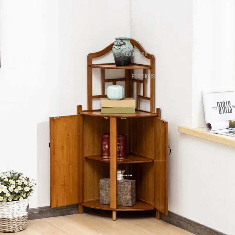 New Chinese Corner Cabinet Bamboo Living Room Cabinets Household Furniture Living Room Corner Storage Cabinet Triangular