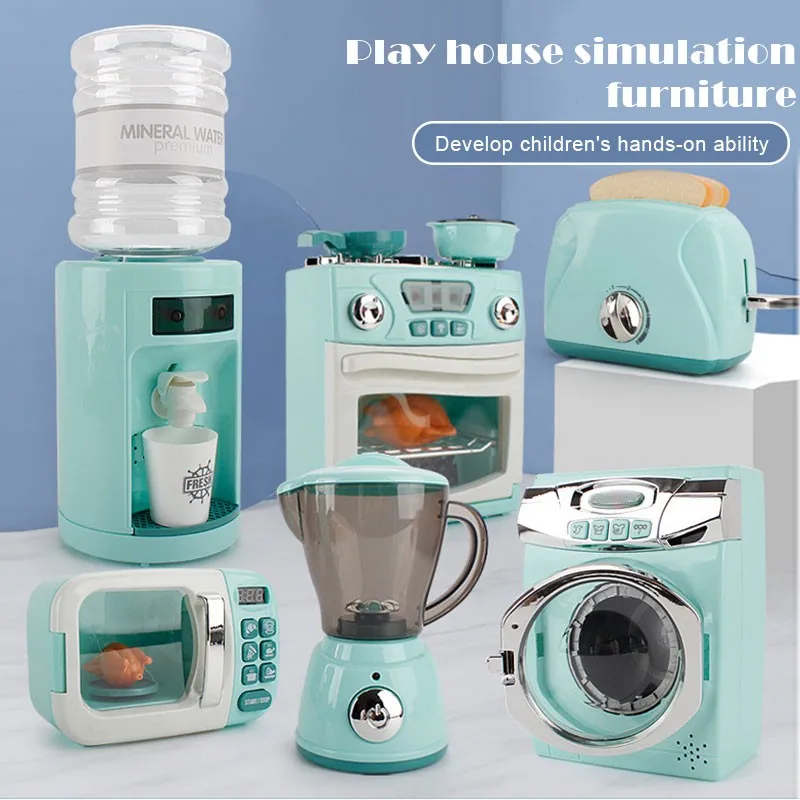 Pretend Play Toy Kitchen Home Appliances Playset Juicer Mixer Vacuum Toaster Set Household Educational Toys for Child Gifts
