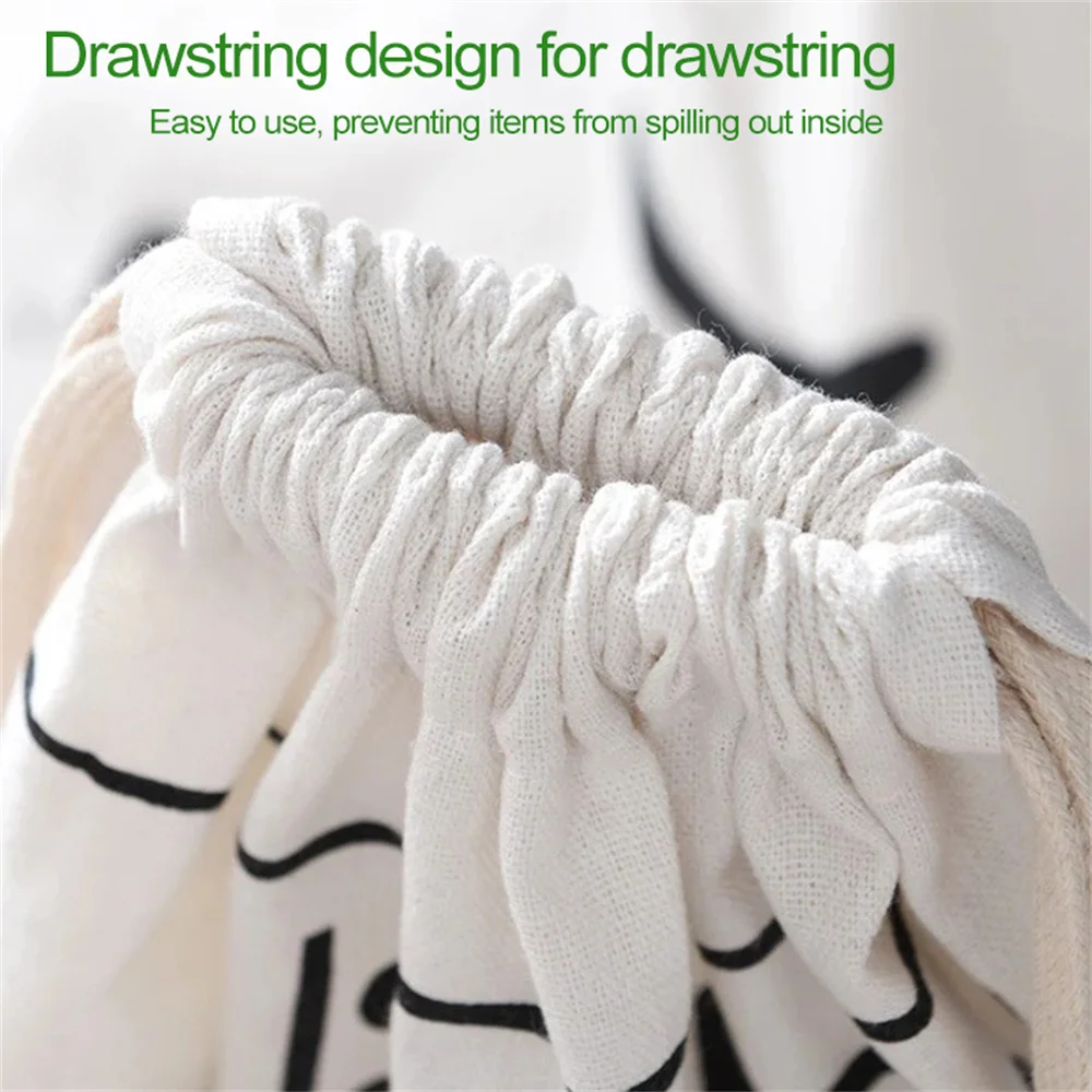 Large Cotton and Linen Laundry Bag Clothes Toys Storage Bag Printing Fabric Drawstring Duffle Dirty Clothes Organizer Bags