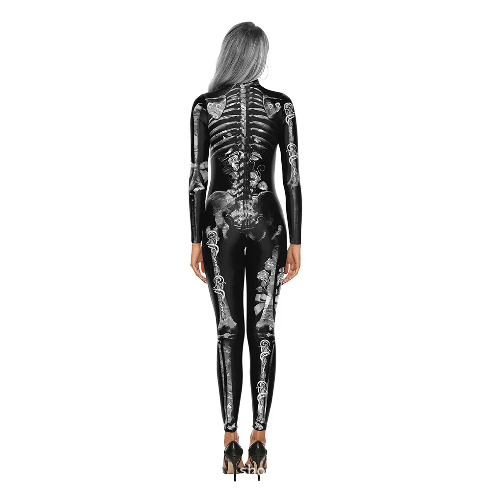 Halloween Skeleton 3D Print Performance Costume Men Women Horror Skeleton Tights Uniform Bodysuit Festival Cosplay Jumpsuit