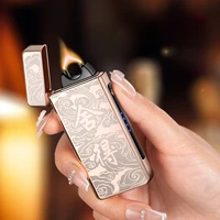 Gold Extra Large Arc Ciga Lighter USB Charging Lighter Plasma Cigar Lighter Windproof Flame Electronic Lighter 2