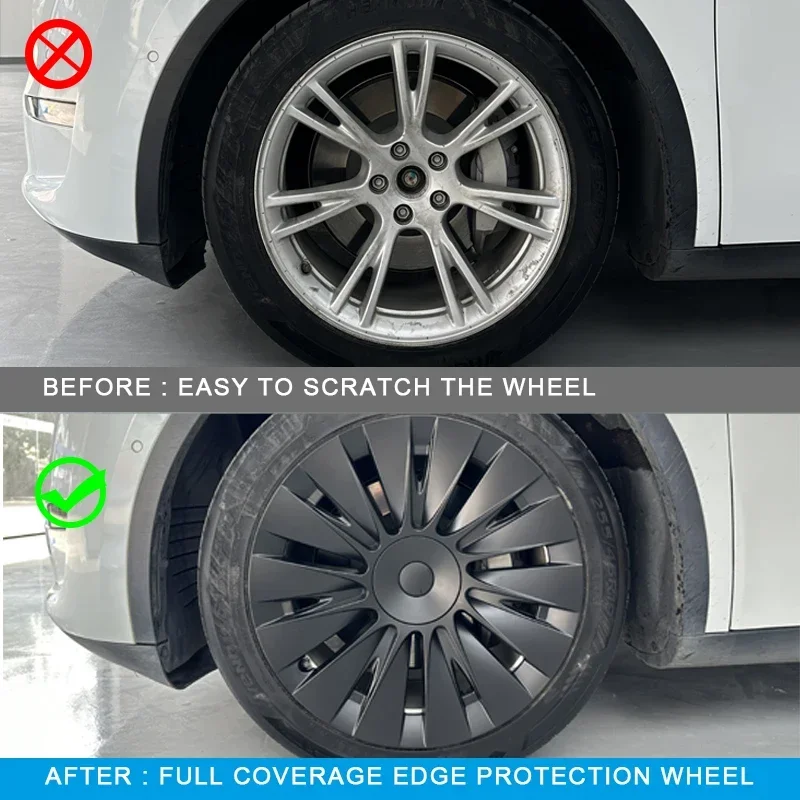 Wheel Hub Caps 4PCS Wheel Cover Full Rim Caps for Tesla Model Y 19 Inch Hubcap Car Replacement