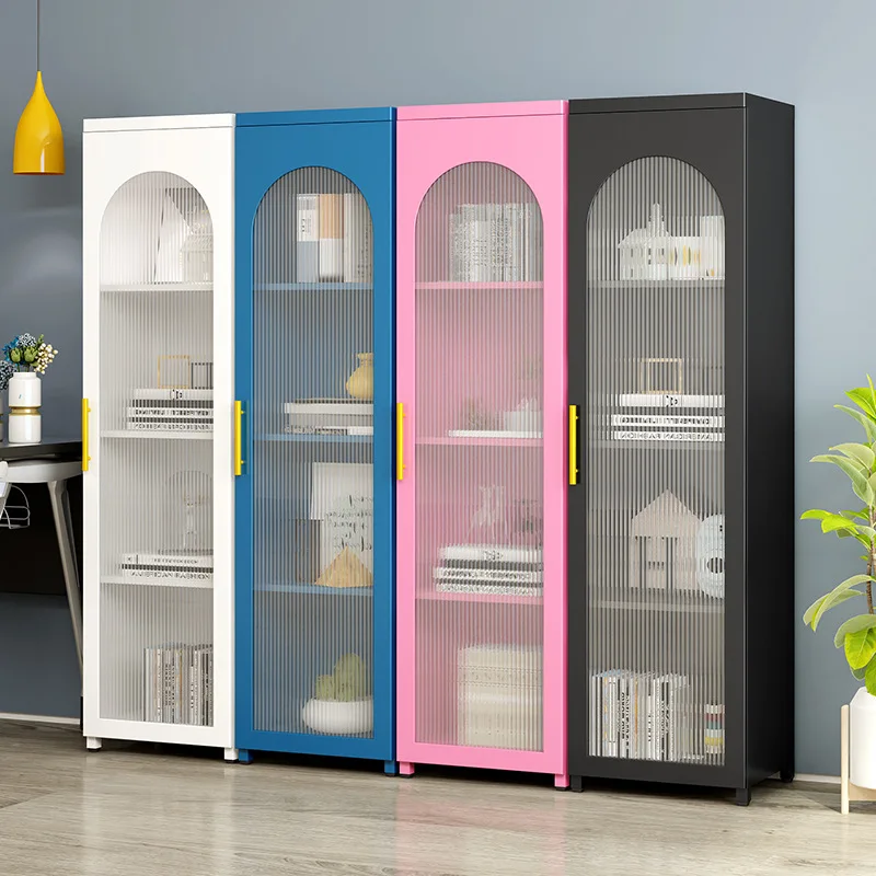 

Nordic Iron Bookcase Glass Door Simple Storage Cabinet Student Floor Bookcase Living Room Locker Home Display Cabinet