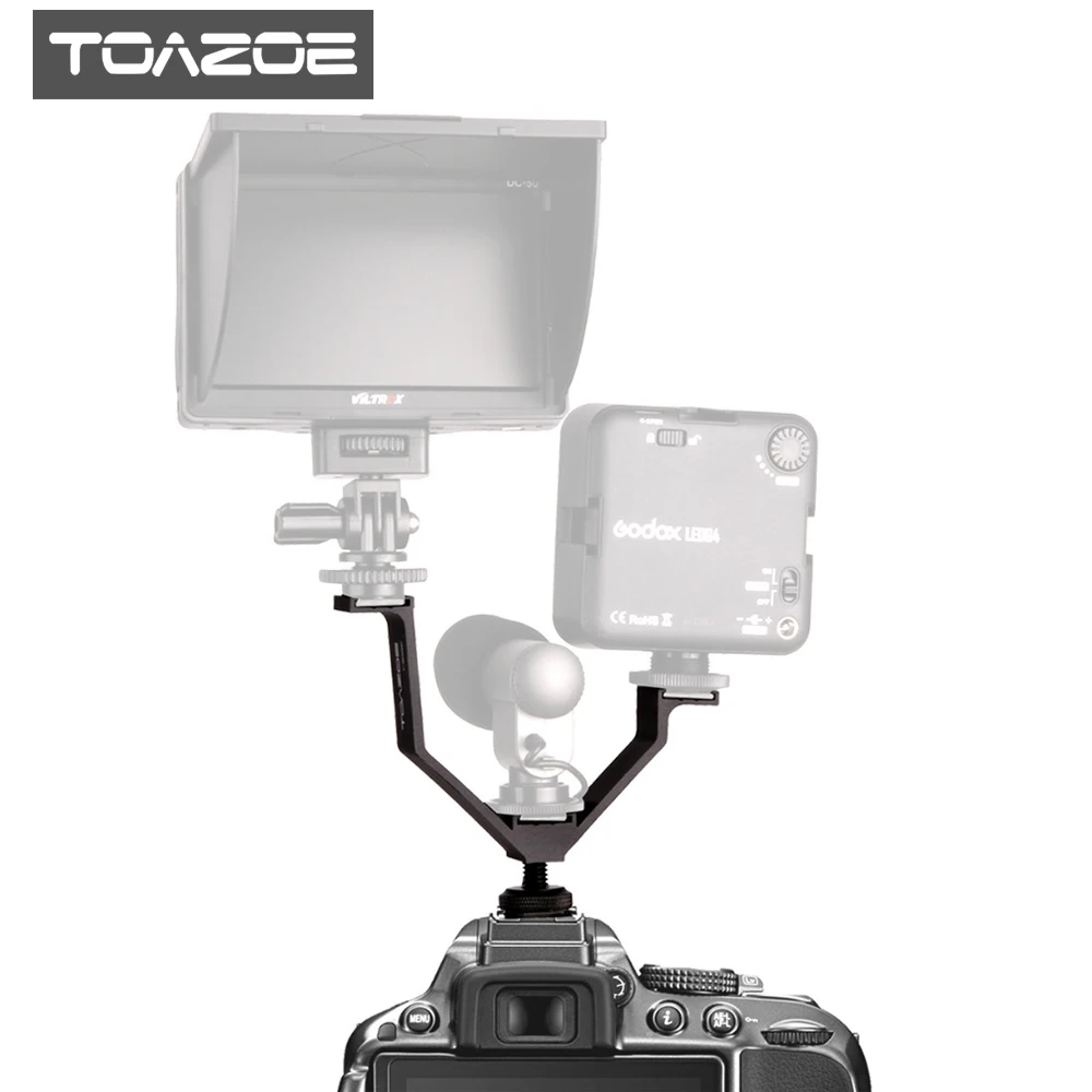 

TOAZOE 12.5cm 4.9" Wide Triple Mount Shoe V-Bracket For DSLR Lights Microphone Monitors