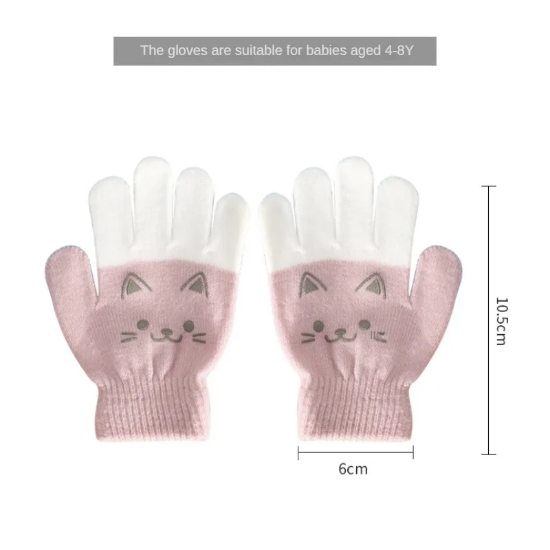 1Pair Cartoon Bear Bunny Pattern Winter Warm Gloves for Kids 3-7T Outdoor Playing Boys Girls