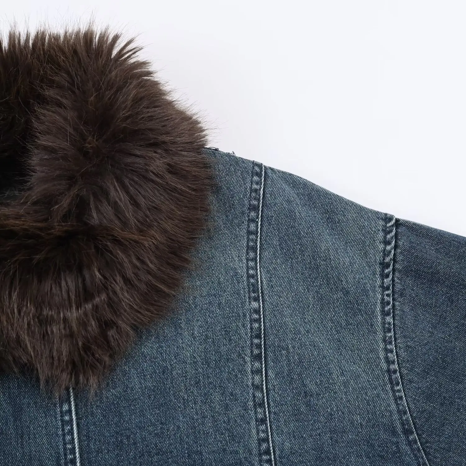 Women Denim Jacket 2025 Autumn Winter Fur Collar Long Sleeve Women's Coat Zipper Loose Female Casual Outerwear Retro Lady Tops ﻿