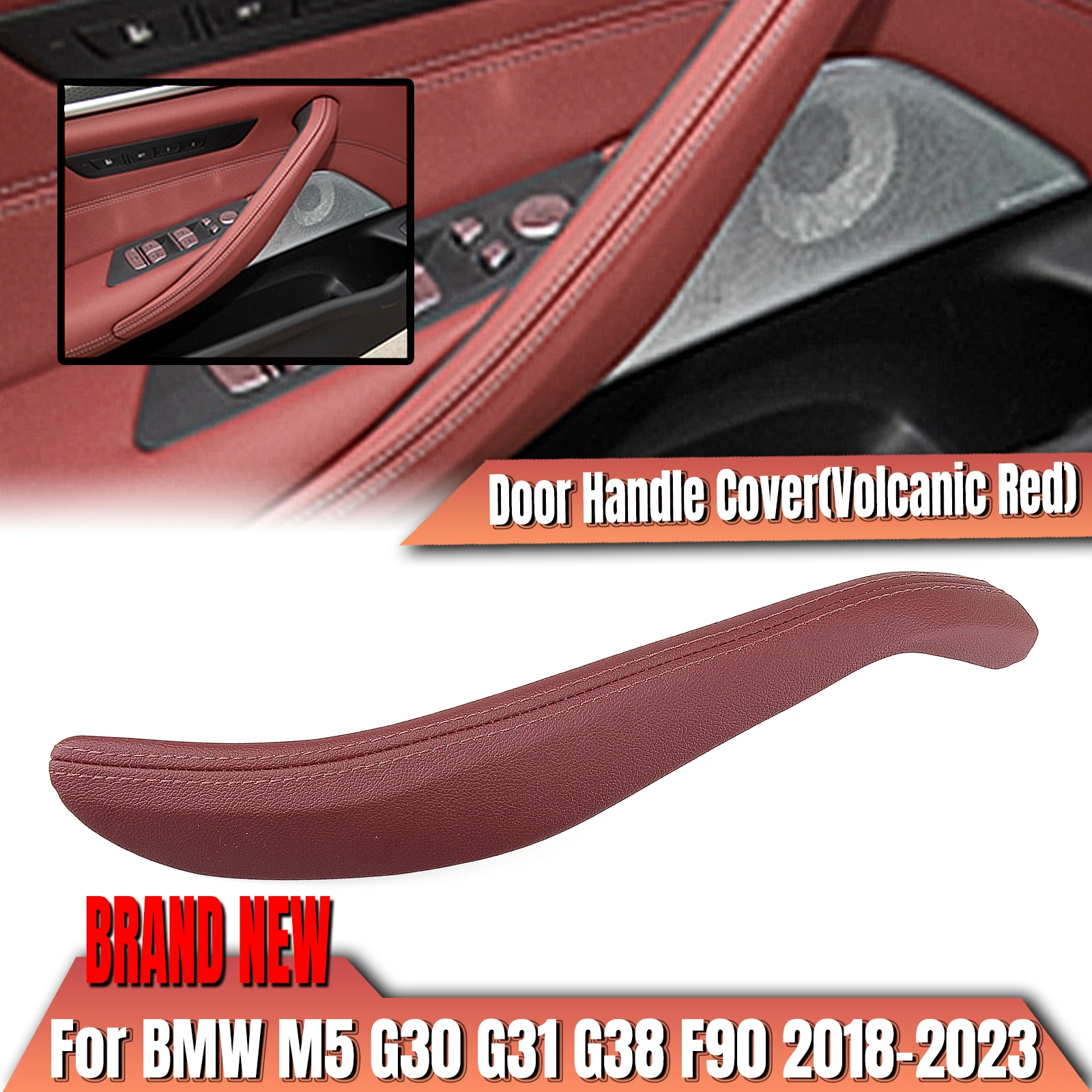 

Valcanic Red Car Inner Door Handle Armrest Pull Strap Cover Trim For BMW New 5 Series G30 G31 G38 F90 M5 2018-2023