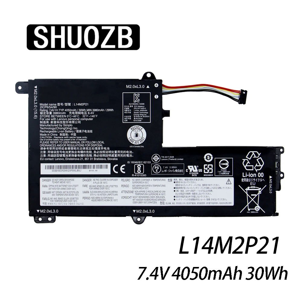 Nova Bateria para Lenovo Ideapad L14m2p21 Flex3 300s 310s 330s Yoga 330s14ikb 330s-14ast 330s-14 500-14isk S4170 S41-75 L14l2p21
