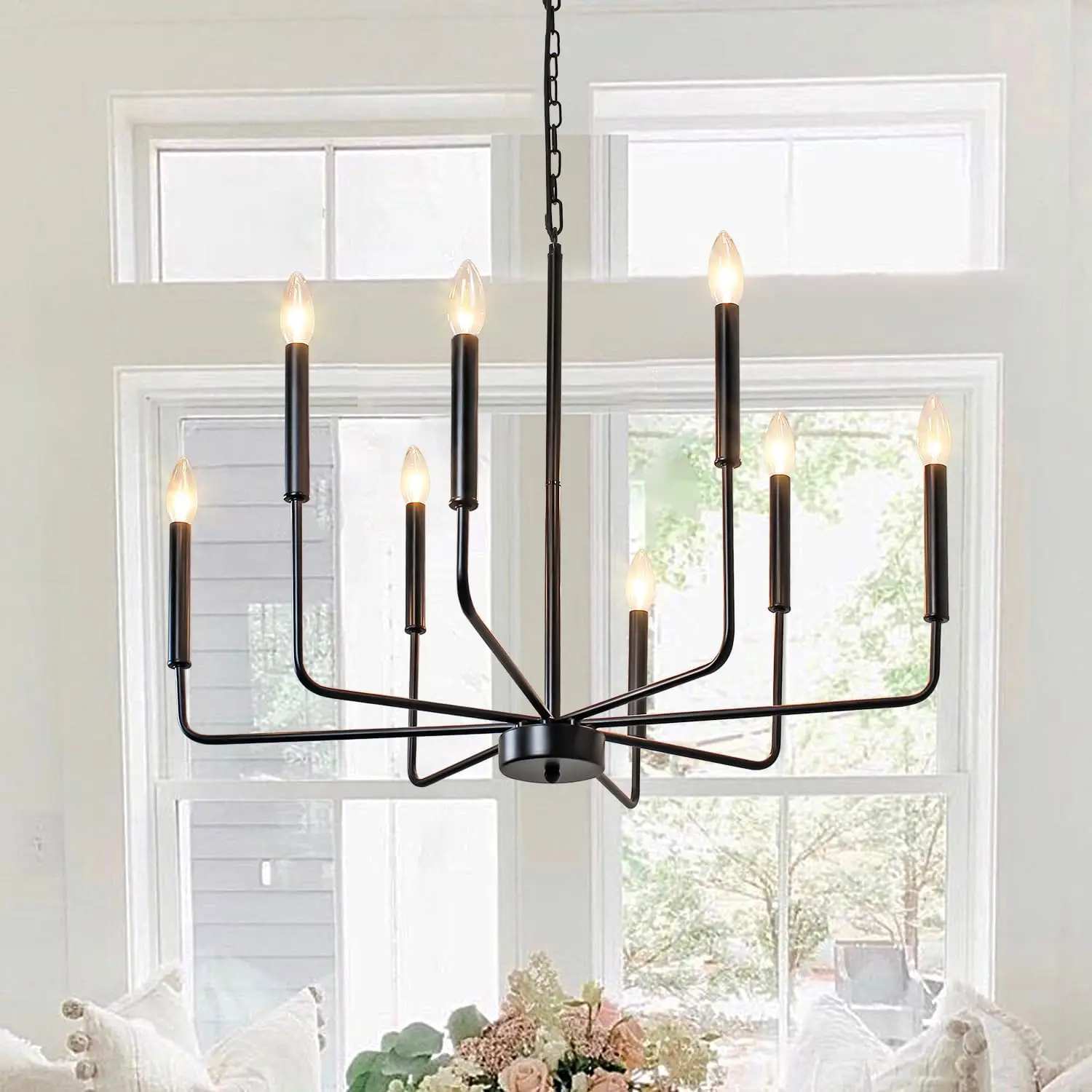 

Room Light Fixtures Over Table, 8-Light Black Chandeliers for Dining Room, Modern Farmhouse Chandelier for Living Room, Hallyway
