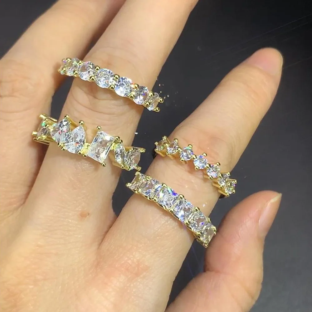Women's Ring Gold Color Geometry Cubic Zirconia Minimalist Stacking Rings Finger Accessories Jewelry Gifts