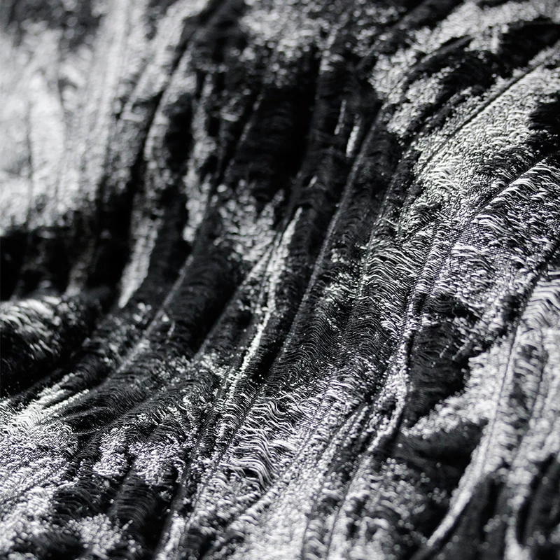 High-end Artistic Black and White Old Ragged Double-layer Texture Three-dimensional Thick Fabric Clothing Designer Fabric