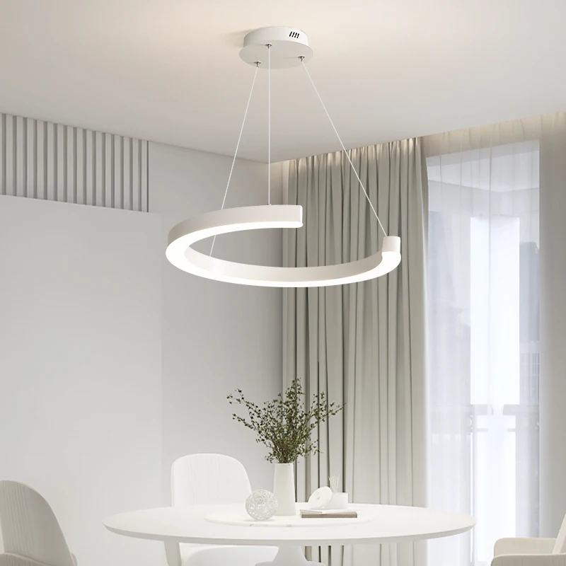 

Современная Подвесная лампа для ресторана, Простой круговой белый светильник в скандинавском стиле для столовой, декоративный потолочный светильник