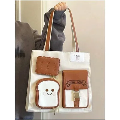 

Toast Tote Bag Classroom Commuting Bag Cute Shape Diagonal Straddle Bag Large Capacity Handbag Commuting Shoulder Bag