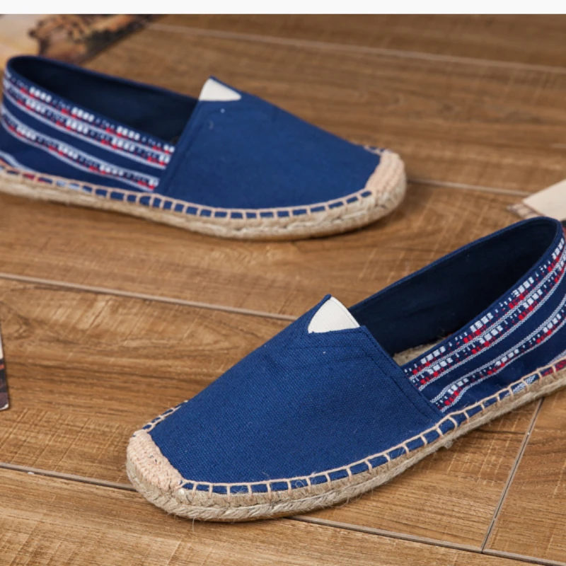 Summer New Hand-stitched Linen Sole Shoes Straw Woven Canvas Shoes Lovers A Slip-on Light Comfortable Lazy Shoes Unisex 6