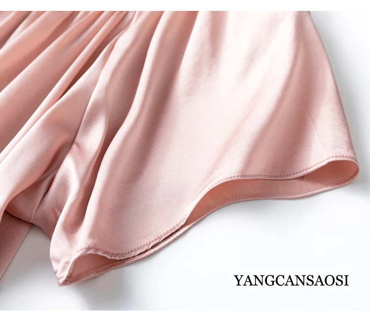Comfortable/Skin Friendly Elastic Satin Women's Summer Short Sleeved Mulberry Silk Pink Nightgown Princess Style Silk Home Dress