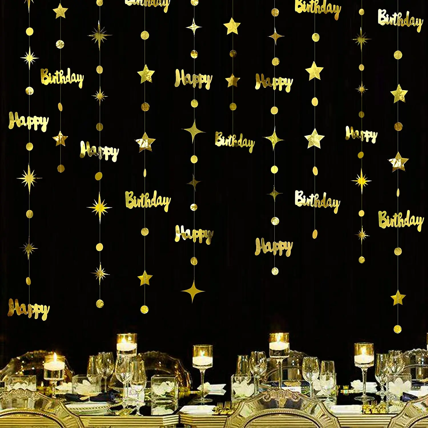 13 Fuß Gold Nummer 65. Kreis Punkt Stern 65. Alles Gute zum Geburtstag Girlande Banner Dekor 65 Jahre alt Geburtstag Jubiläum hängende Streamer – Detail 3