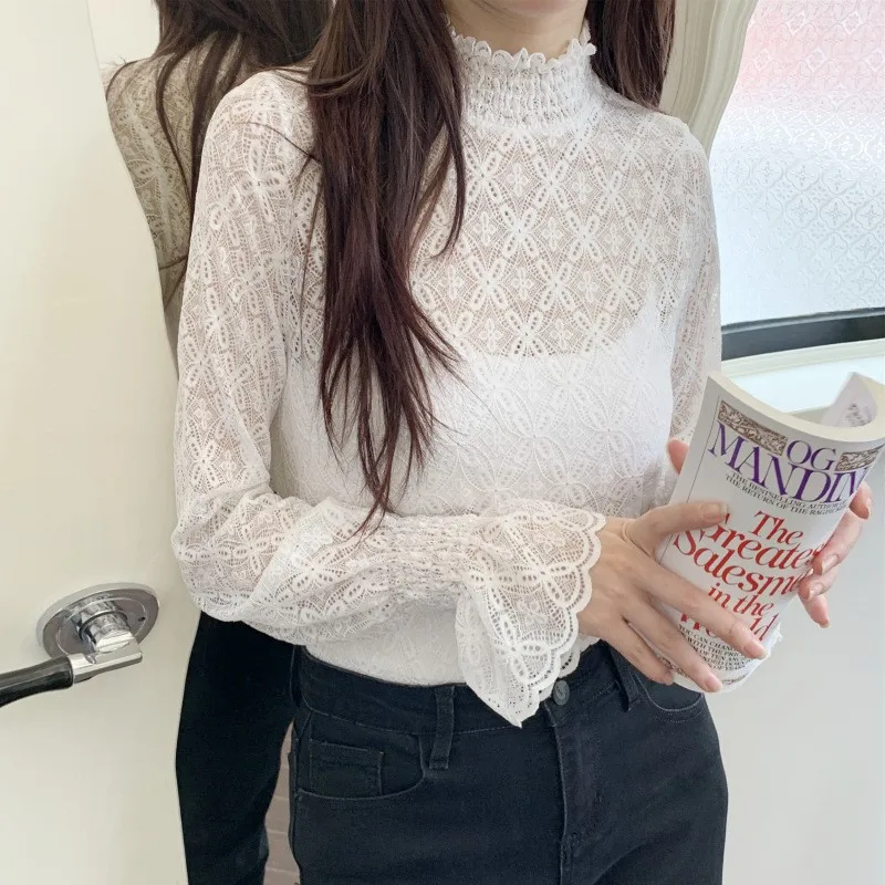 

Women Lace White Blouse Shirt Women Tops Long Sleeve Blouse Women Blusas Mujer De Moda 2023 Blouses Women Shirts Top NS5798