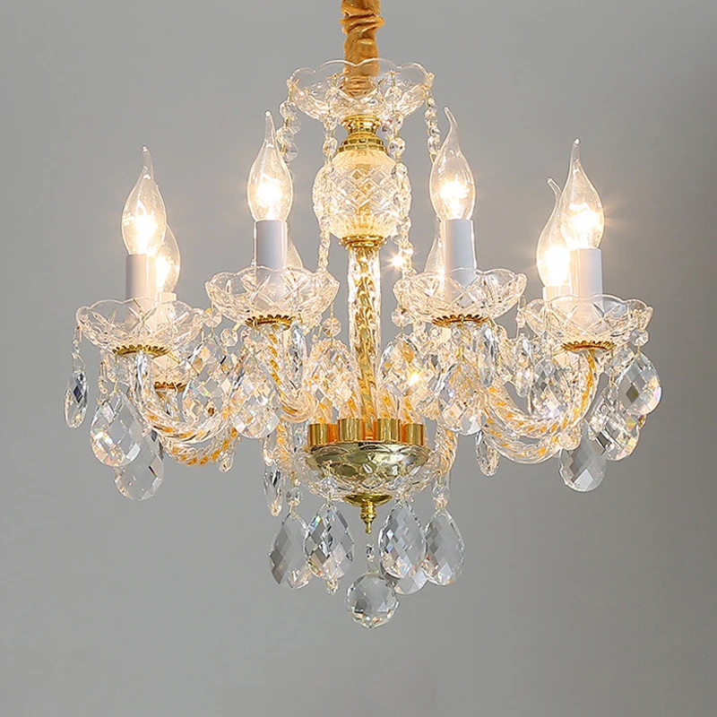 European Style Living Room Crystal Gold Chandelier White Simple Atmosphere Bedroom Candle Pendent Lamp Blue Luxury Villa Lights